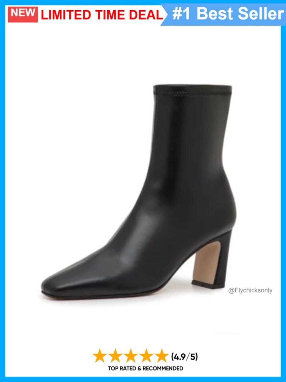Women's Ankle Boots Square Toe Chunky Heel Faux Leather Side Zipper Booties